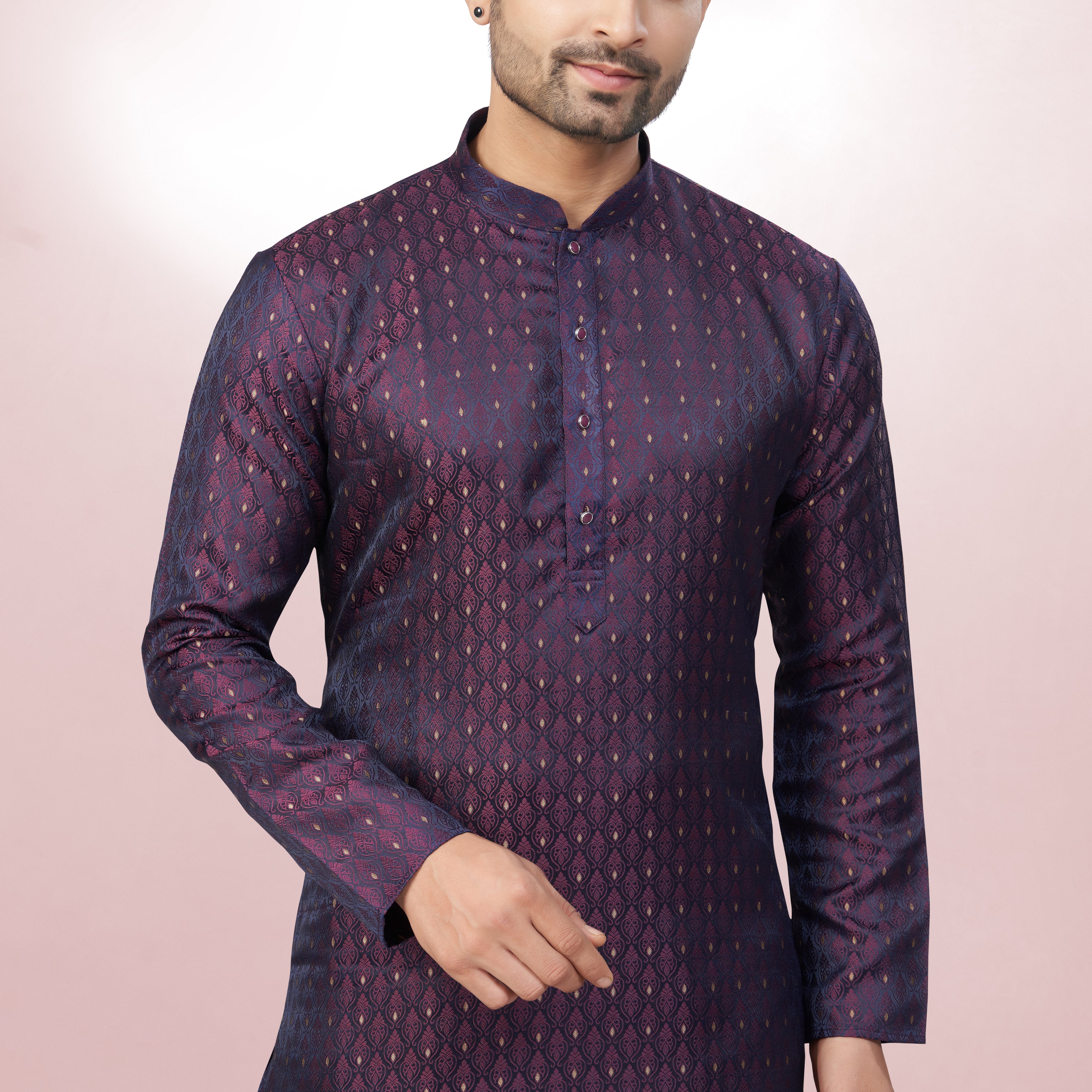 Self Design Purple Silk Kurta For Men | Silk/ Self- Woven Work