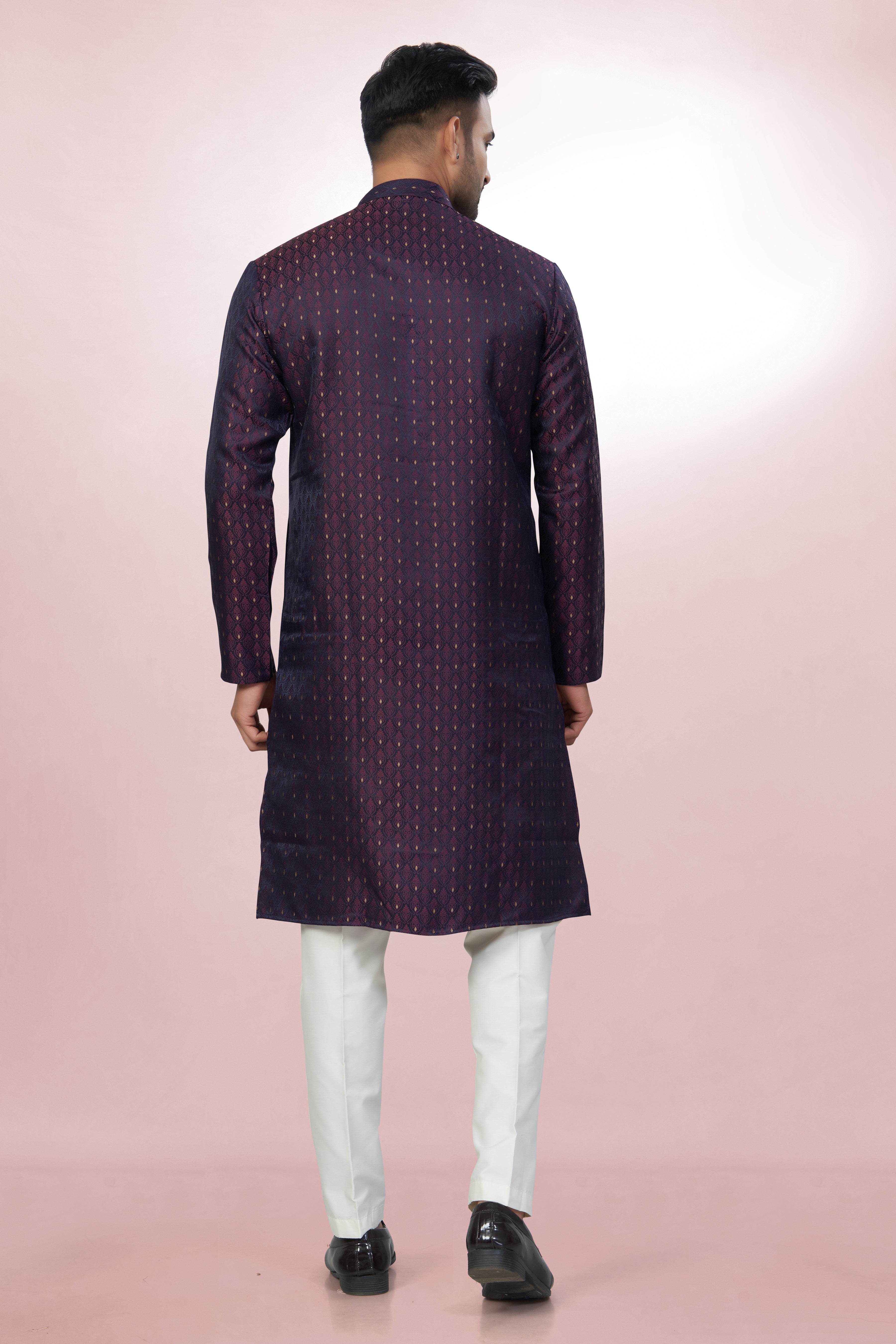 Self Design Purple Silk Kurta For Men | Silk/ Self- Woven Work