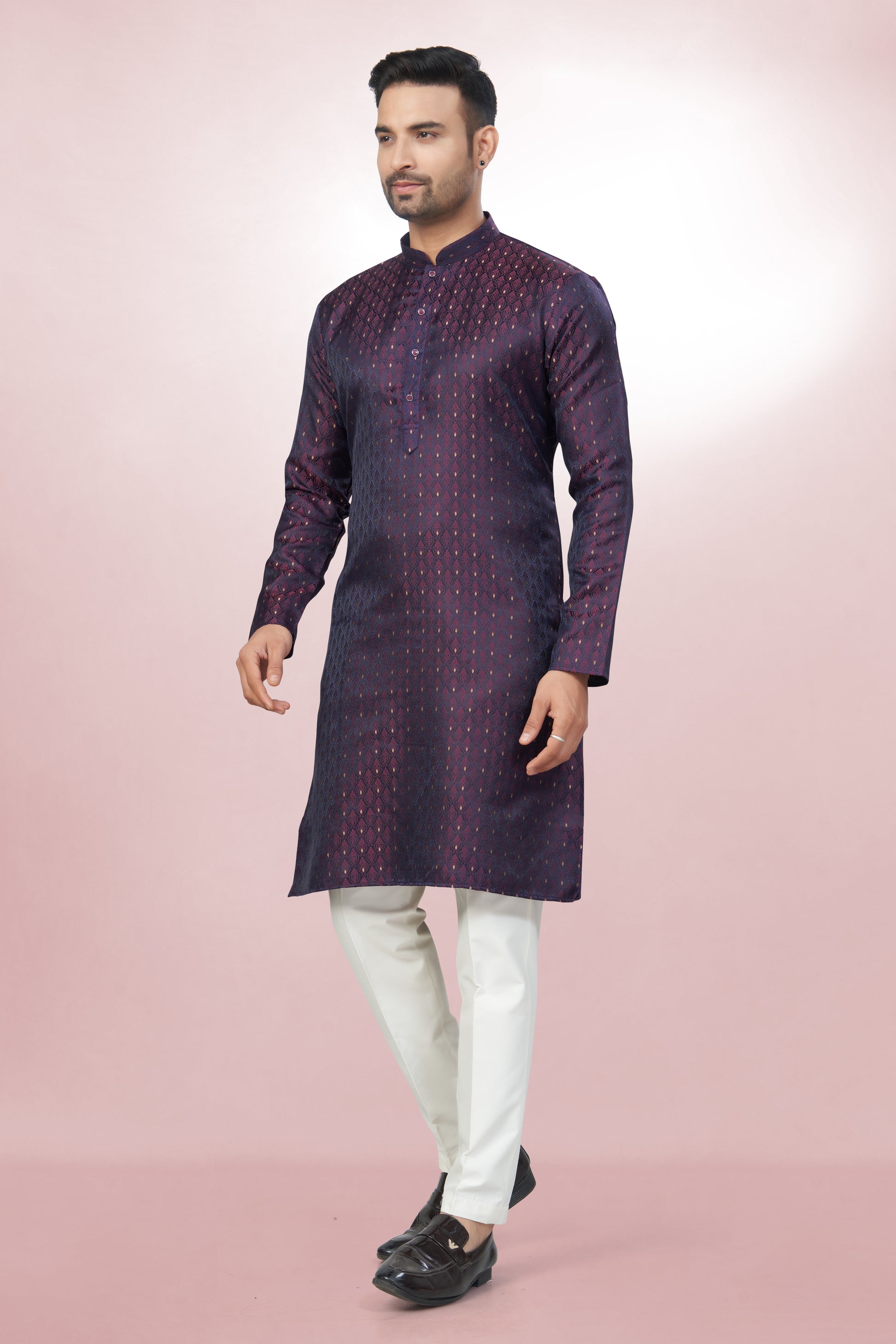 Self Design Purple Silk Kurta For Men | Silk/ Self- Woven Work
