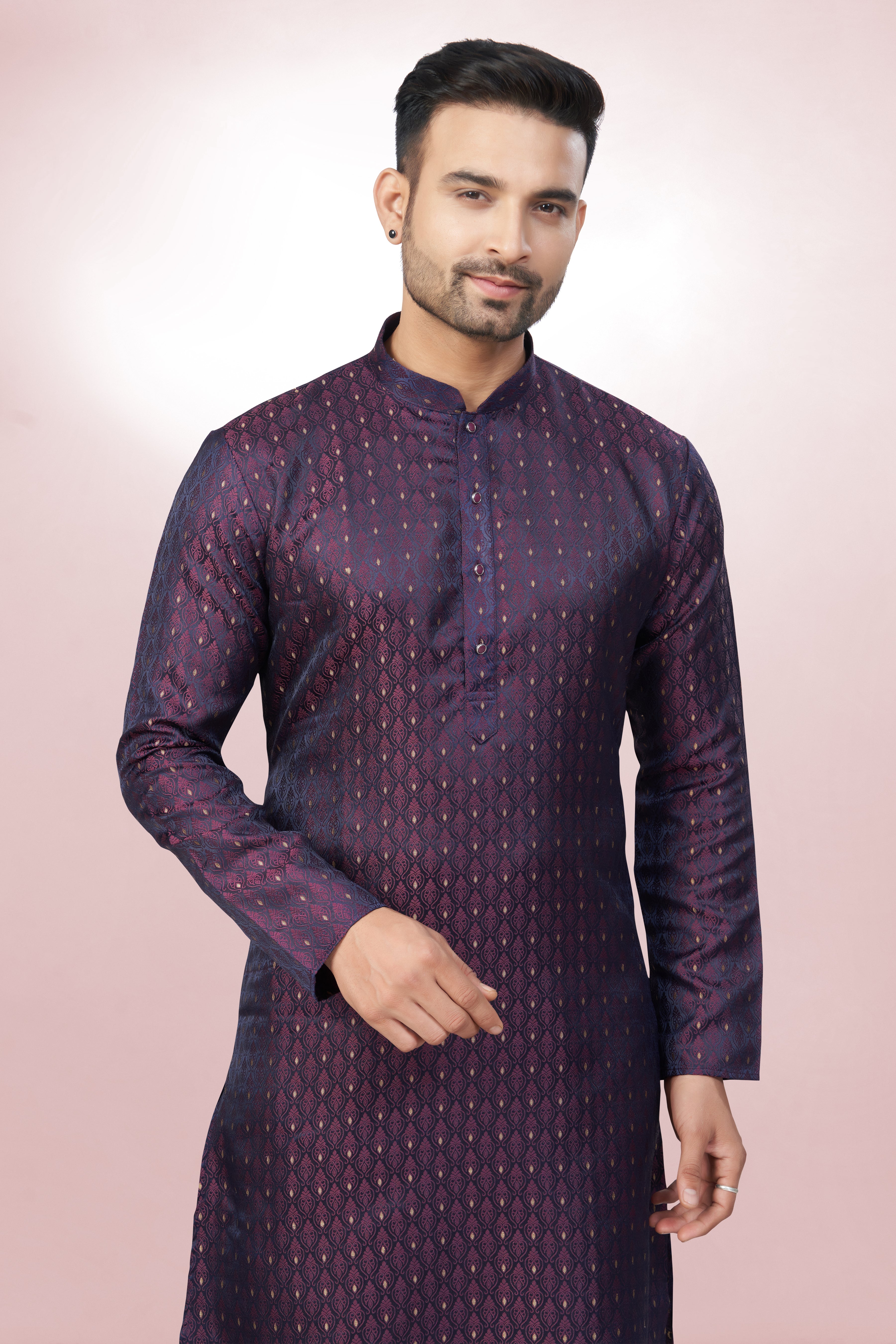 Self Design Purple Silk Kurta For Men | Silk/ Self- Woven Work