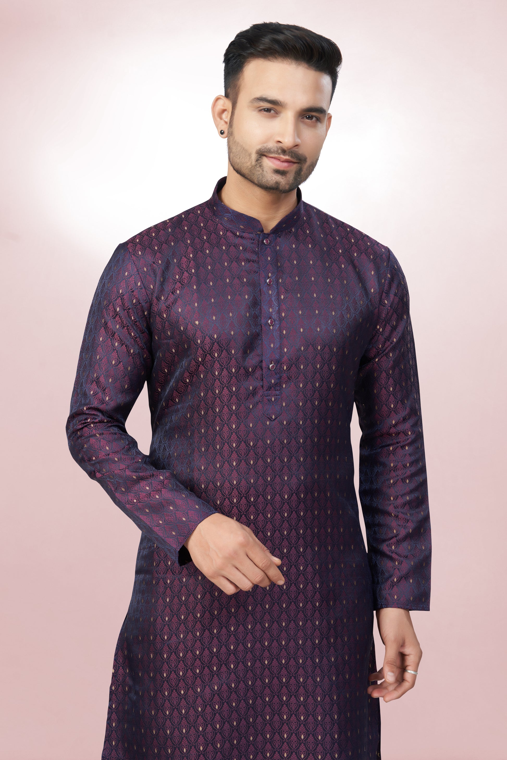 Self Design Purple Silk Kurta For Men | Silk/ Self- Woven Work