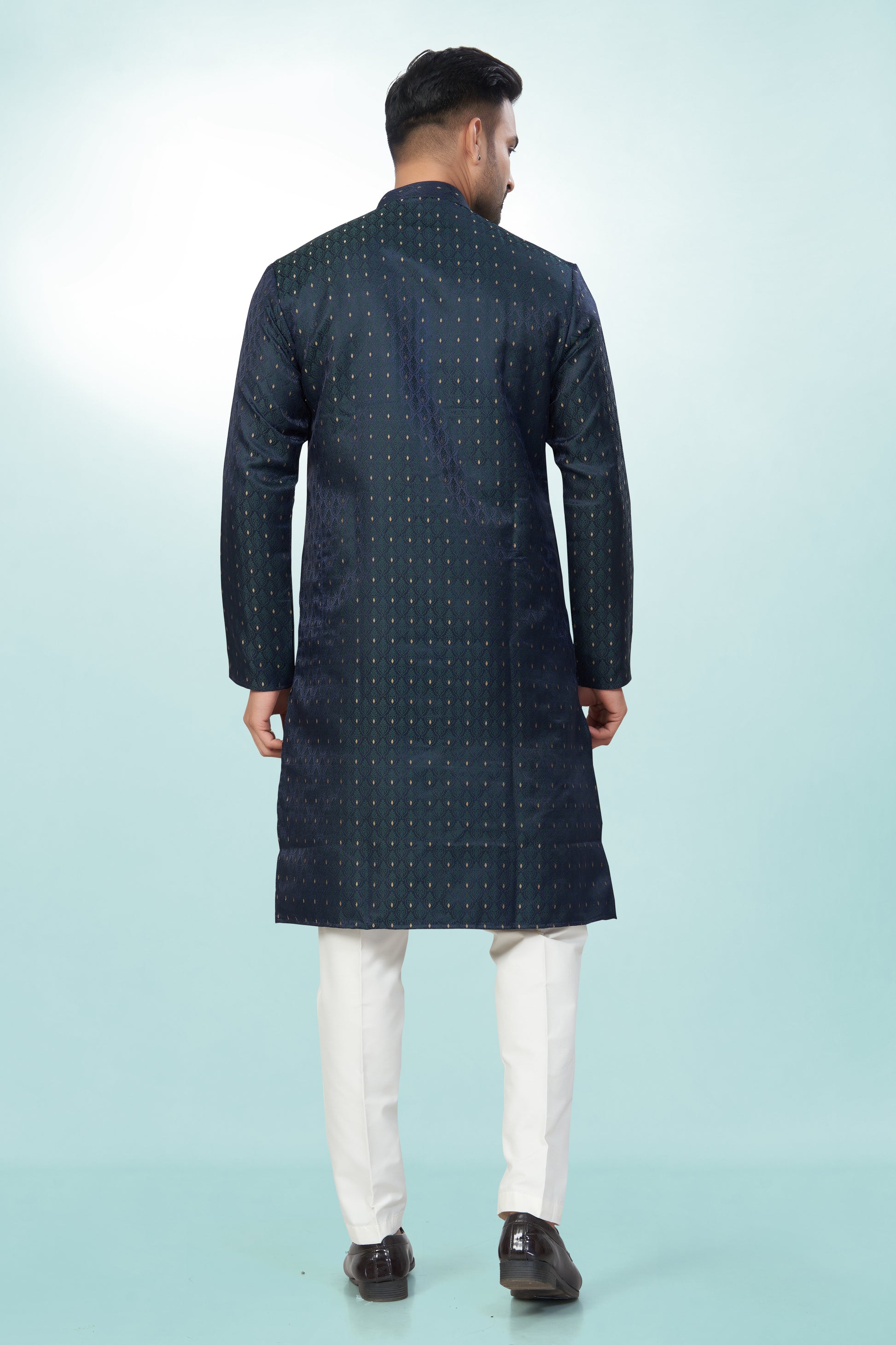 Self Design Rama Green Silk Kurta For Men | Silk/ Self- Woven Work