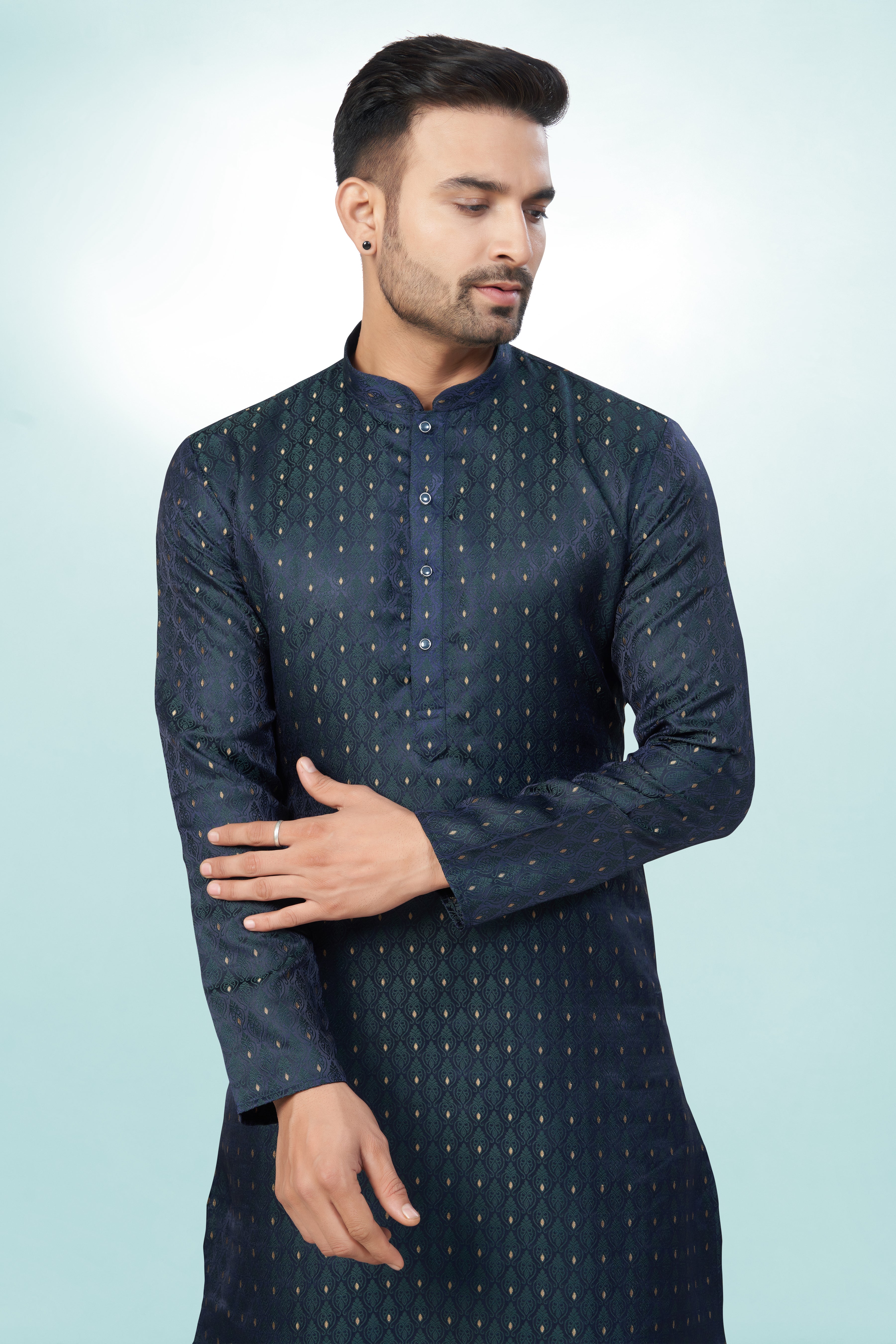 Self Design Rama Green Silk Kurta For Men | Silk/ Self- Woven Work